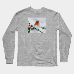 European Robin Digital Oil Painting Long Sleeve T-Shirt